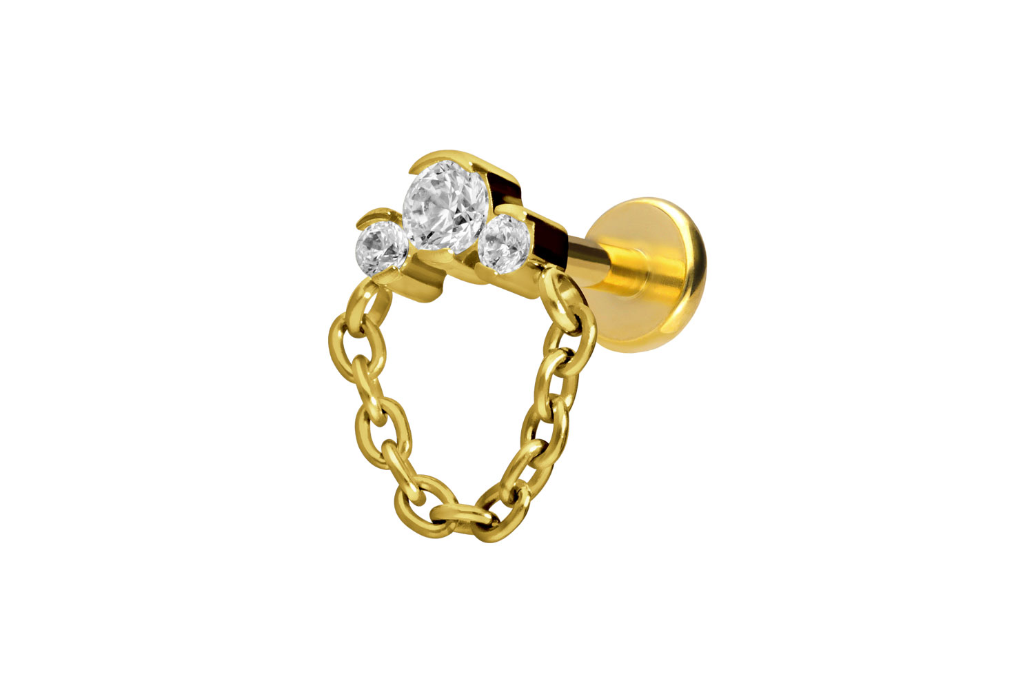 Titan Labret Piercing mit Push Fit 3 EINGEFASSTE KRISTALLE + KETTE